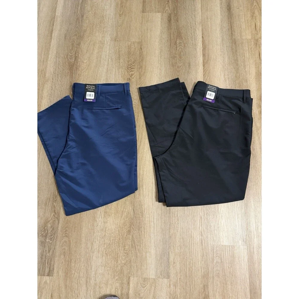 Banana Republic Men’s Flat Front Pants Lot Of 2 Blue And Black NEW 40x30